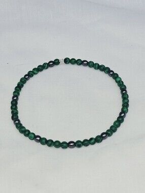 Malachite Beaded Stretch Bracelet With Polished Hematite Accent Beads